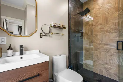 Bathroom with brass fixtures